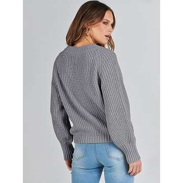 Caracilia Women's Chunky Cardigans Sweaters Open Front Long Sleeve Cute Knit Button Loose Short Cozy Outerwear 2024 Fall Coat Grey Large