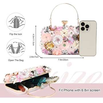 Oweisong 3D Flower Clutch Purses for Women Gold Formal Wedding Party Evening Bags Chain Floral Shoul...