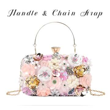 Oweisong 3D Flower Clutch Purses for Women Gold Formal Wedding Party Evening Bags Chain Floral Shoulder bag