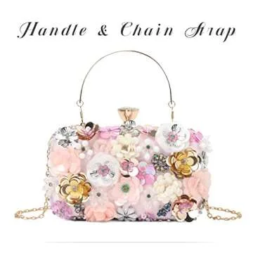 Oweisong 3D Flower Clutch Purses for Women Gold Formal Wedding Party Evening Bags Chain Floral Shoulder bag