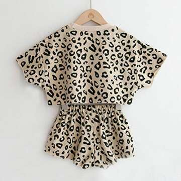 Toddler Baby Girls Leopard Print Summer Clothes Set T-Shirt and Short Pants 2pcs Outfits (2-Apricot,...