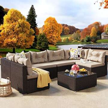 YITAHOME 7 Pieces Patio Furniture Set, All-Weather PE Rattan Conversation Set, Outdoor Sectional Sof...