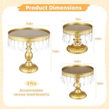 Luxurious 3 Pcs Gold Cake Stand Set with Crystal Pendants for Parties & Events