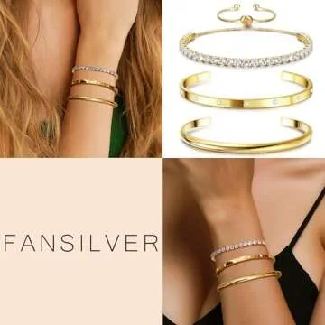 Fansilver 3PCS Gold Bracelets for Women 14K Gold Plated Link Bracelet Cuff Bracelet Bead Ball Bracelet Twisted Chunky Bangle Bracelet Gold Stackable Bracelets Set