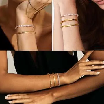 Fansilver 3PCS Gold Bracelets for Women 14K Gold Plated Link Bracelet Cuff Bracelet Bead Ball Bracelet Twisted Chunky Bangle Bracelet Gold Stackable Bracelets Set