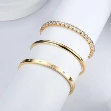 Fansilver 3PCS Gold Bracelets for Women 14K Gold Plated Link Bracelet Cuff Bracelet Bead Ball Bracelet Twisted Chunky Bangle Bracelet Gold Stackable Bracelets Set