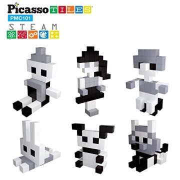 Picasso Cubes 1” Magnetic Puzzle Cube 101 pcs Black and White Magnet Construction Building Block Set Sensory Toy Early Education STEM Learning, Free Ideabook with 53 Ideas, Children Age 3+ Boy Girl
