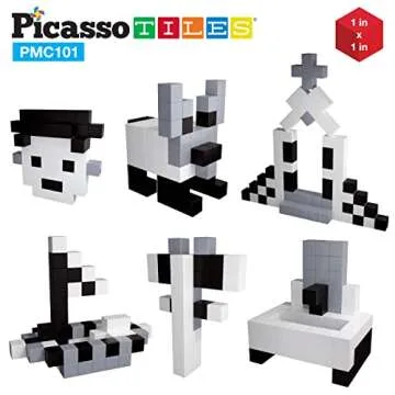 Picasso Cubes 1” Magnetic Puzzle Cube 101 pcs Black and White Magnet Construction Building Block Set Sensory Toy Early Education STEM Learning, Free Ideabook with 53 Ideas, Children Age 3+ Boy Girl