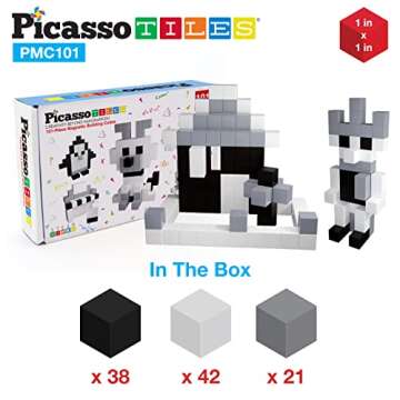 Picasso Cubes 1” Magnetic Puzzle Cube 101 pcs Black and White Magnet Construction Building Block Set Sensory Toy Early Education STEM Learning, Free Ideabook with 53 Ideas, Children Age 3+ Boy Girl