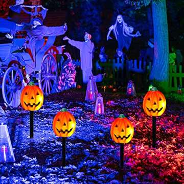 Twinkle Star Halloween Decorations 4 Pcs Jack-o-Lantern Garden Stakes, 15.75 Inch 20-Count High-Volt...