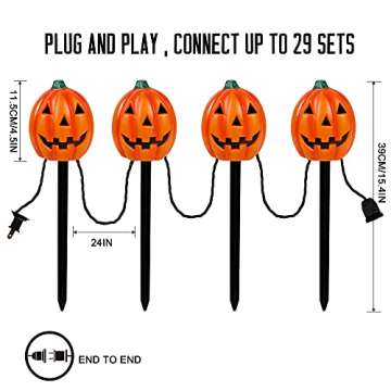 Twinkle Star Halloween Decorations 4 Pcs Jack-o-Lantern Garden Stakes, 15.75 Inch 20-Count High-Voltage Bulb Lighted Pumpkins, Light Up DIY Pumpkin Stake Garden Yard Tree Indoor Outdoor Ornament