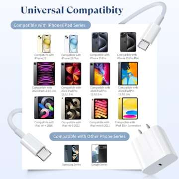 20W USB C Fast Charger Compatible with iPhone 16/16 Plus/ 16 Pro/ 16 Pro Max/ 15/ iPad Pro, 2Pack PD USB C Charger Block with 6FT Type C to C Cable