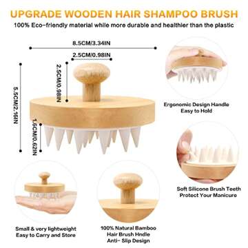 DAIIMOON Scalp Massager Shampoo Brush, Soft Silicone Scrubber for Scalp Clean, Eco-bamboo Antistatic, Wet Dry Hair Care, Ease for All Hair Types, Gifts for Women Men