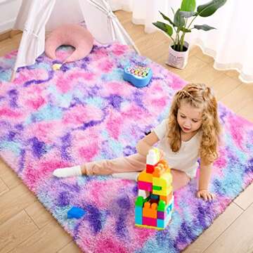 AROGAN Soft Rainbow Area Rugs for Girls Room 6x9 Feet, Fluffy Girls Bedroom Rugs, Princess Rug, Cute...