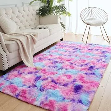 Soft Rainbow Area Rug for Girls Room - 6x9 Feet