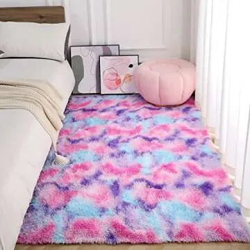 Soft Rainbow Area Rug for Girls Room - 6x9 Feet