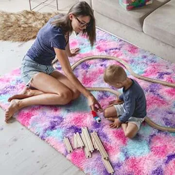 Soft Rainbow Area Rug for Girls Room - 6x9 Feet