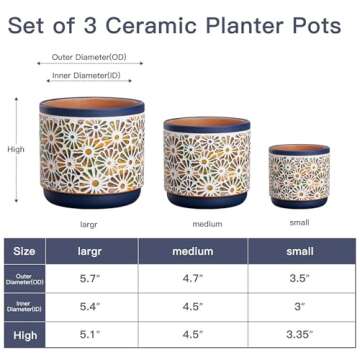 Qipecedm 3 Piece Ceramic Plant Pots, 5.7/4.7/3.5/inch Planters with Drainage Hole, Outdoor Indoor Fl...