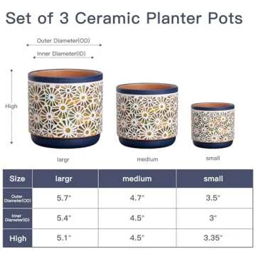 Qipecedm 3 Piece Ceramic Plant Pots, 5.7/4.7/3.5/inch Planters with Drainage Hole, Outdoor Indoor Fl...