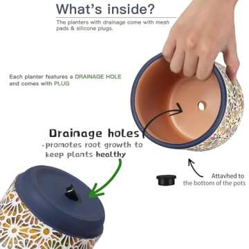 Qipecedm 3 Piece Ceramic Plant Pots, 5.7/4.7/3.5/inch Planters with Drainage Hole, Outdoor Indoor Flower Pots Set, Modern Decorative Plant Pots for Lilies, Cacti, Succulents, Snakes, Bamboo(Blue)