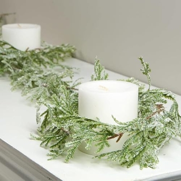 Artificial Glitter Frosted Cedar Cypress Pine Garland - Snowy Woodland Christmas Garland for Indoor ...