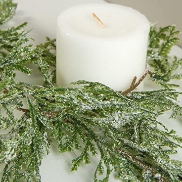 Artificial Glitter Frosted Cedar Cypress Pine Garland - Snowy Woodland Christmas Garland for Indoor or Outdoor Holiday Decorations (70 inches)