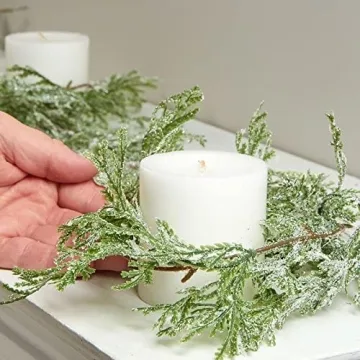 Artificial Glitter Frosted Cedar Cypress Pine Garland - Snowy Woodland Christmas Garland for Indoor or Outdoor Holiday Decorations (70 inches)