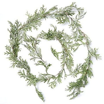 Artificial Glitter Frosted Cedar Cypress Pine Garland - Snowy Woodland Christmas Garland for Indoor or Outdoor Holiday Decorations (70 inches)