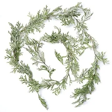 Artificial Glitter Frosted Cedar Cypress Pine Garland - Snowy Woodland Christmas Garland for Indoor or Outdoor Holiday Decorations (70 inches)