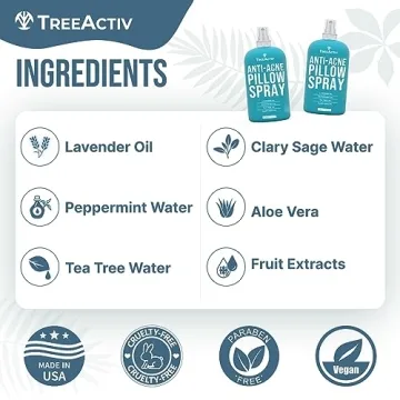TreeActiv Anti-Acne Pillow Spray, 4 oz, Lavender Sleep Spray for Pillows, Pure Lavender Essential Oil Air Freshener, Pillow Linen Spray for Bedding, Aromatherapy Lavender Spray for Sleep, 1000 Sprays