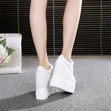 ACE SHOCK Women Fashion Platform Sneakers Wide Width High Hidden Heel Wedge Walking Shoes (6.5, Without Flower White)