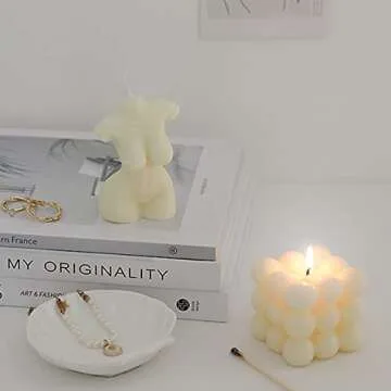 2 PCS Bubble Candle White Aromatherapy Candle, Cube Candle and Female Body Shaped Candle, Handmade Soy Wax Scented Candle Decorative Candle for Bedroom Bathroom Wedding
