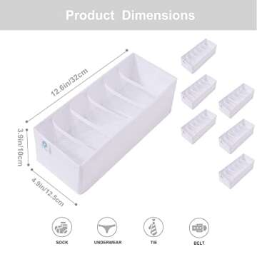 Qozary 6 Pack Sock Underwear Drawer Organizer Dividers, Collapsible Cabinet Closet Storage Boxes for...