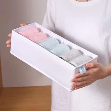 Qozary 6 Pack Sock Underwear Drawer Organizer Dividers, Collapsible Cabinet Closet Storage Boxes for Clothes, Socks, Lingerie, Underwear, Tie, Belt, Baby, Bedroom