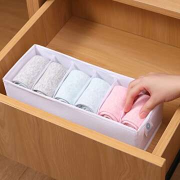 Qozary 6 Pack Sock Underwear Drawer Organizer Dividers, Collapsible Cabinet Closet Storage Boxes for Clothes, Socks, Lingerie, Underwear, Tie, Belt, Baby, Bedroom