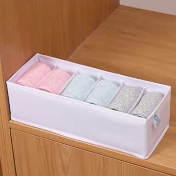 Qozary 6 Pack Sock Underwear Drawer Organizer Dividers, Collapsible Cabinet Closet Storage Boxes for Clothes, Socks, Lingerie, Underwear, Tie, Belt, Baby, Bedroom