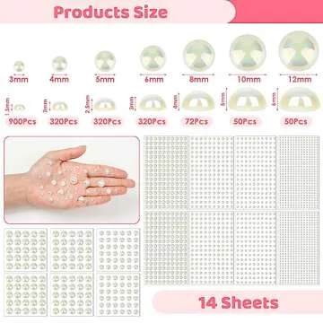 Caffox Self Adhesive White AB Hair Pearls Stickers