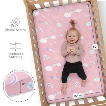 GROW WILD Unicorns & Rainbows Fitted Crib Sheets Girl (3 Pack) - Soft Jersey Cotton Fitted Sheet, Toddler Bed Mattress & Baby Crib Bedding Set for Girls, Baby Girl Nursery Crib - Pink, Purple & White