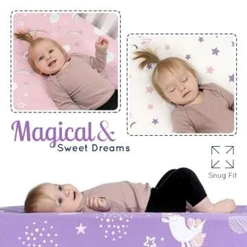 GROW WILD Unicorns & Rainbows Fitted Crib Sheets Girl (3 Pack) - Soft Jersey Cotton Fitted Sheet, Toddler Bed Mattress & Baby Crib Bedding Set for Girls, Baby Girl Nursery Crib - Pink, Purple & White