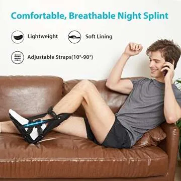 KD Plantar Fasciitis Night Splint, Plantar Fasciitis Relief Brace for Achilles Tendonitis, Foot Pain, Heel Spur, Calf Stretching, Fits Right or Left Foot