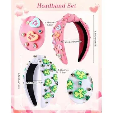 Zeyune 2 Pcs Valentine's Day Headbands for Women Valentine Beaded Heart Headband Jeweled Rhinestone ...