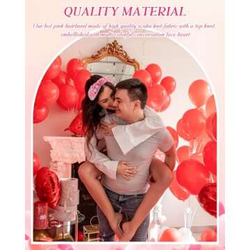 Zeyune 2 Pcs Valentine's Day Headbands for Women Valentine Beaded Heart Headband Jeweled Rhinestone Knot Hair Accessories Mardi Gras Outfit for Holiday Gifts(Pink and White)