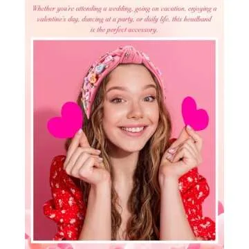 Zeyune 2 Pcs Valentine's Day Headbands for Women Valentine Beaded Heart Headband Jeweled Rhinestone Knot Hair Accessories Mardi Gras Outfit for Holiday Gifts(Pink and White)