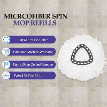 4Pack Spin Mop Heads Replacements, Easy Cleaning Spin Mop Refills Microfiber Mop Heads, 360Degree Easy Wring Dust Mop Head Replacement for Floor Cleaning, White,Triangle Shape