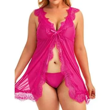 ADOREJOY Plus Size Lingerie for Women Sleepwear Lace Babydoll Strap Chemise XL-5XL