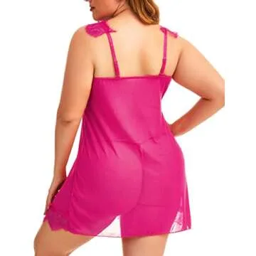 ADOREJOY Plus Size Lingerie for Women Sleepwear Lace Babydoll Strap Chemise XL-5XL