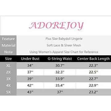 ADOREJOY Plus Size Lingerie for Women Sleepwear Lace Babydoll Strap Chemise XL-5XL