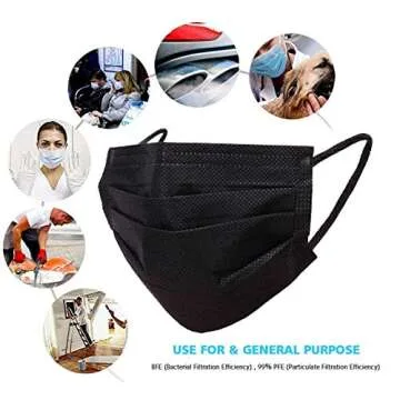 50pcs Disposable Face Mack 3 Layers Safety Face Shield Filter With Elastic Ear Loop Comfortable for Blocking Dust Air Pollution Protection (Black)