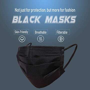 50pcs Disposable Face Mack 3 Layers Safety Face Shield Filter With Elastic Ear Loop Comfortable for Blocking Dust Air Pollution Protection (Black)