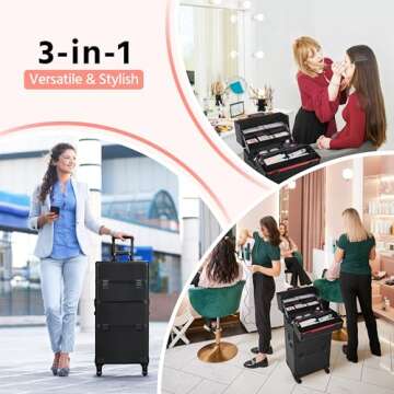 Yaheetech Makeup Train Case 3 in 1 Professional Cosmetic Trolley Multi-Functional Organizers Large S...